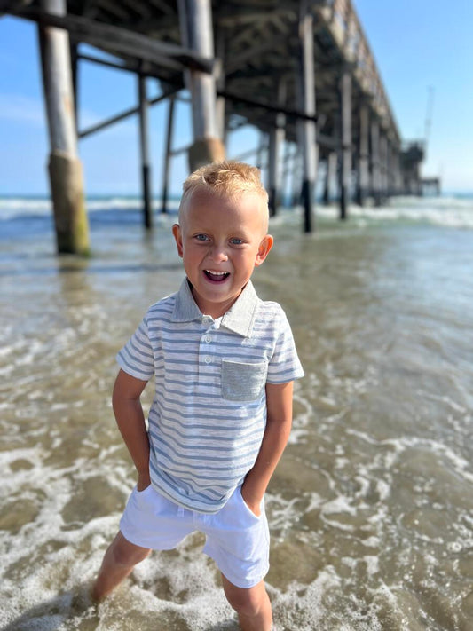 ANCHOR POLO - GREY WIDE STRIPE