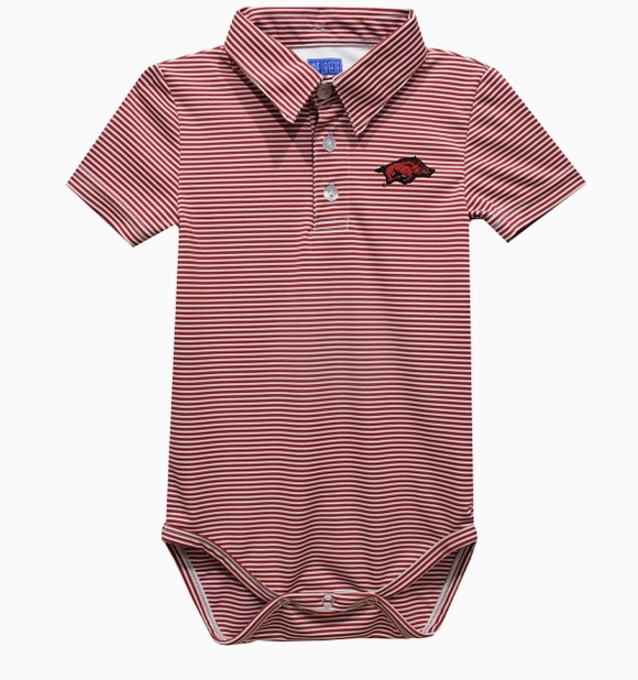 Arkansas Razorbacks Red Pencil Stripe Knit Polo Onesie