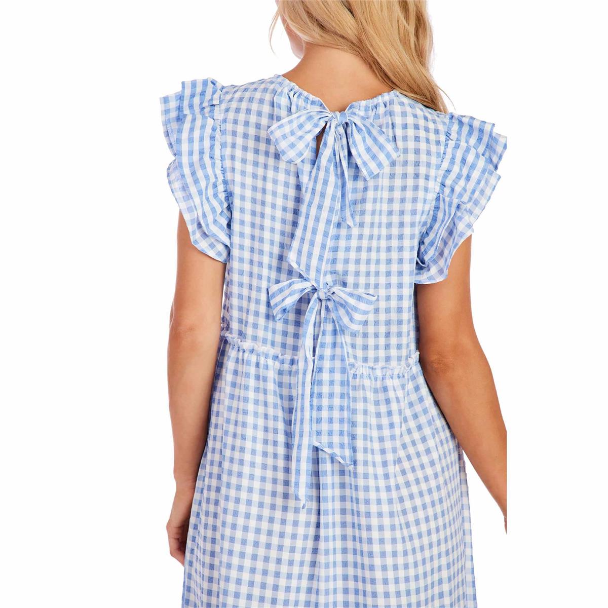 BARDOT MAXI DRESS BLUE GINGHAM - WOMENS