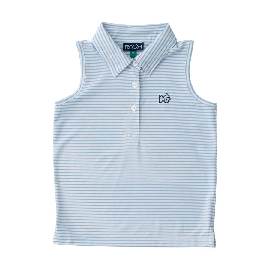 Girls Sleeveless Pro Performance Polo Shirt in Clear Sky Stripe
