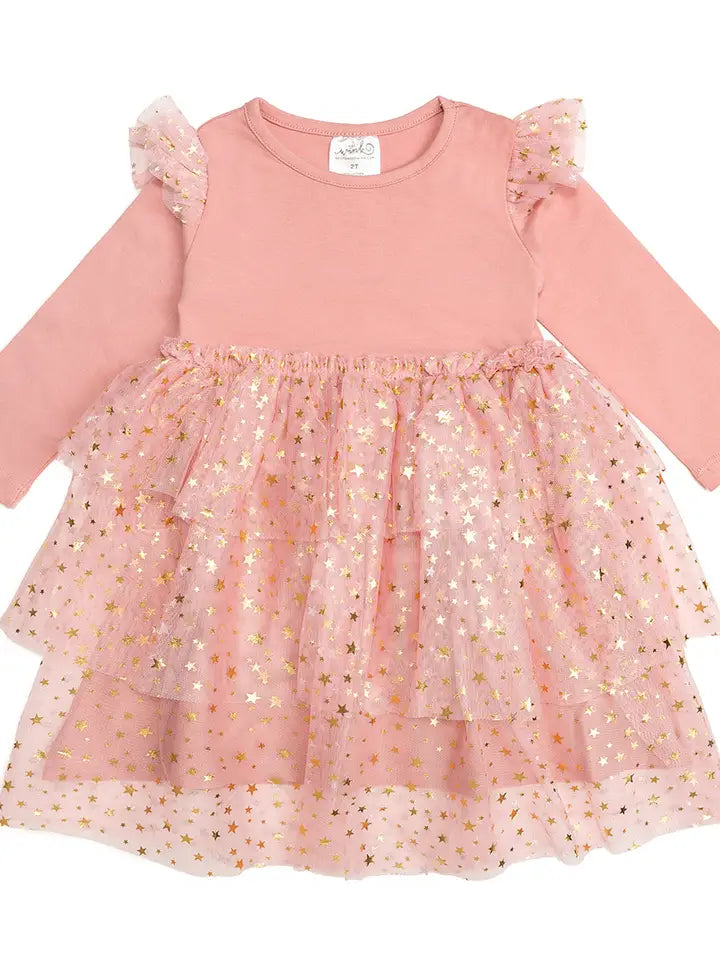 Blush Shimmer Christmas Long Sleeve Tutu Dress