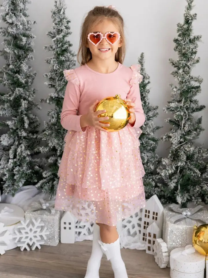 Blush Shimmer Christmas Long Sleeve Tutu Dress