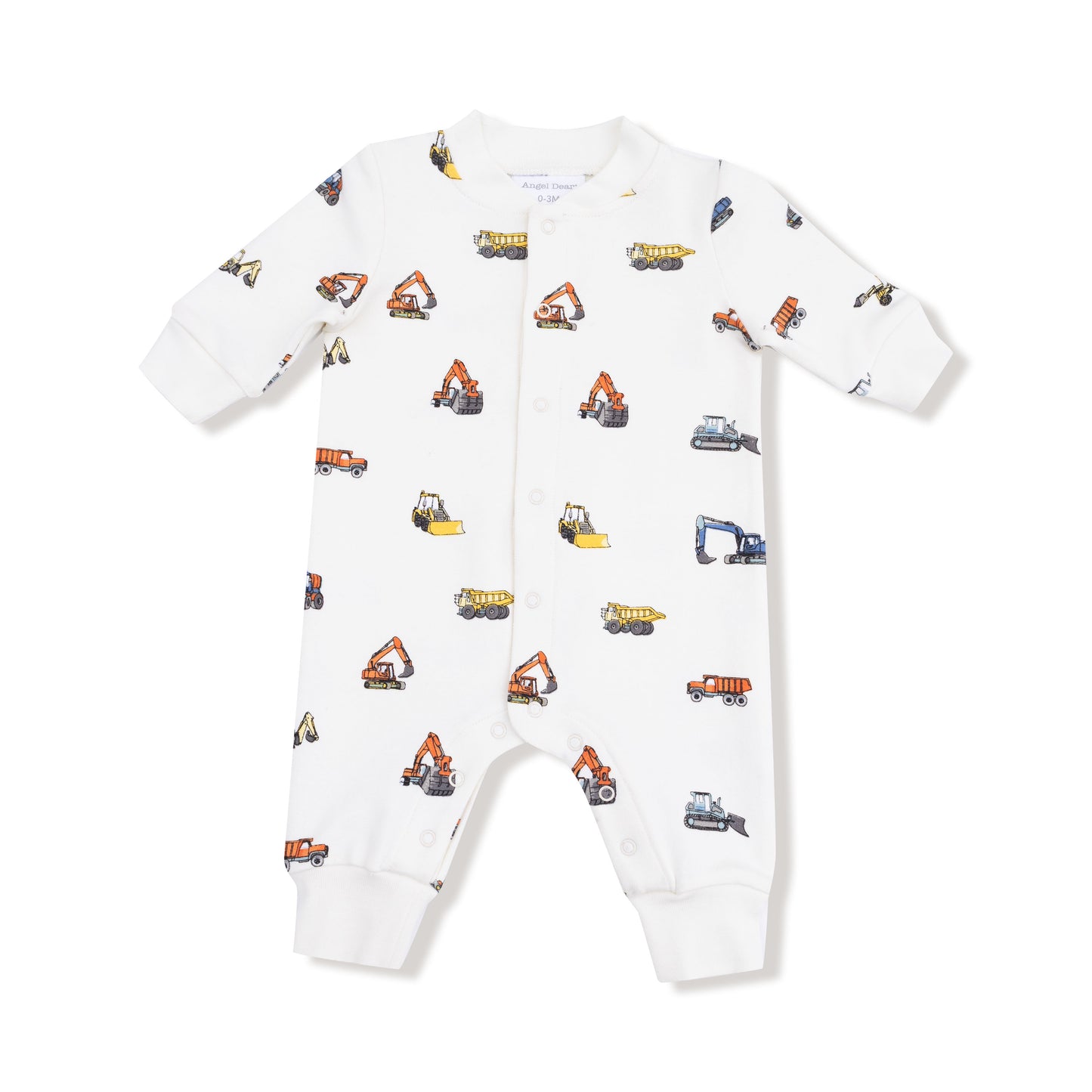 Construction Vehicles - French Terry - Baseball Collar Romper With Front Placket