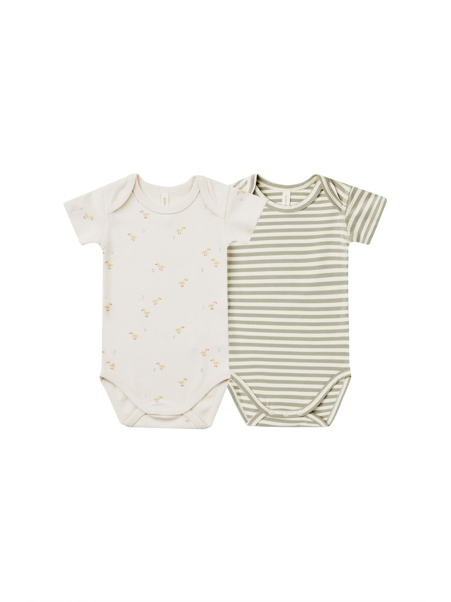 Short Sleeve BodySuit || Ducks, Sage Stripe