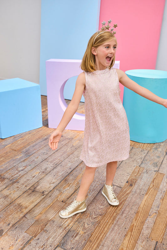 Swing Dress - Pink Crinkle Stars