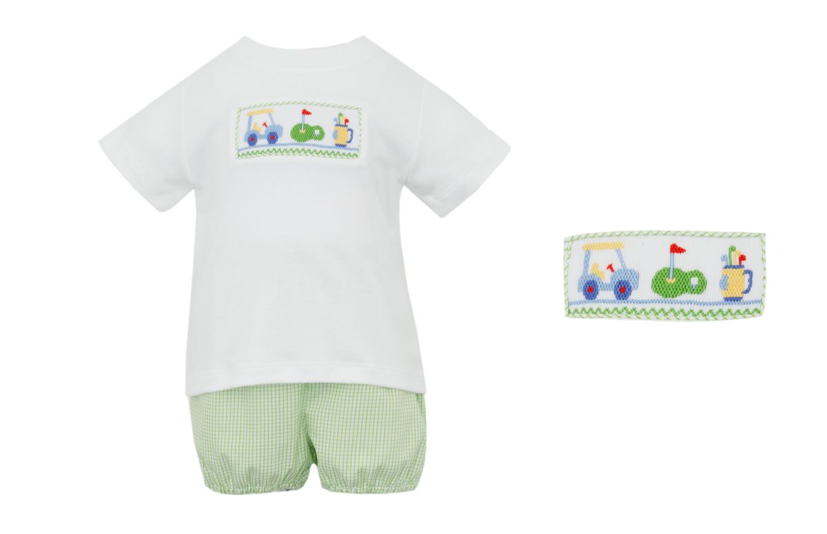 GOLF - Boy's white T-shirt w/ Green check bloomer/short set