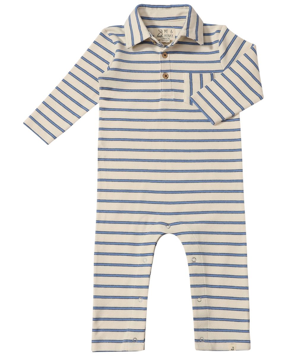 KINGSTON Polo Romper - Blue Stripe