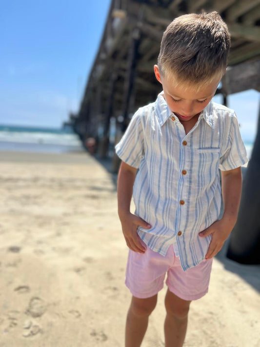 NEWPORT BUTTON DOWN - BLUE/CREAM STRIPE