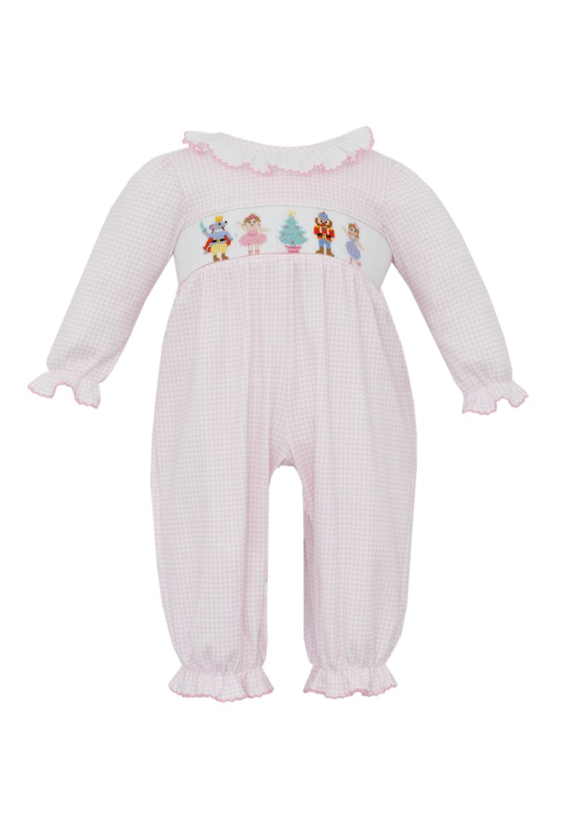 NUTCRAKER GIRL´S - Pink gingham knit girl´s romper