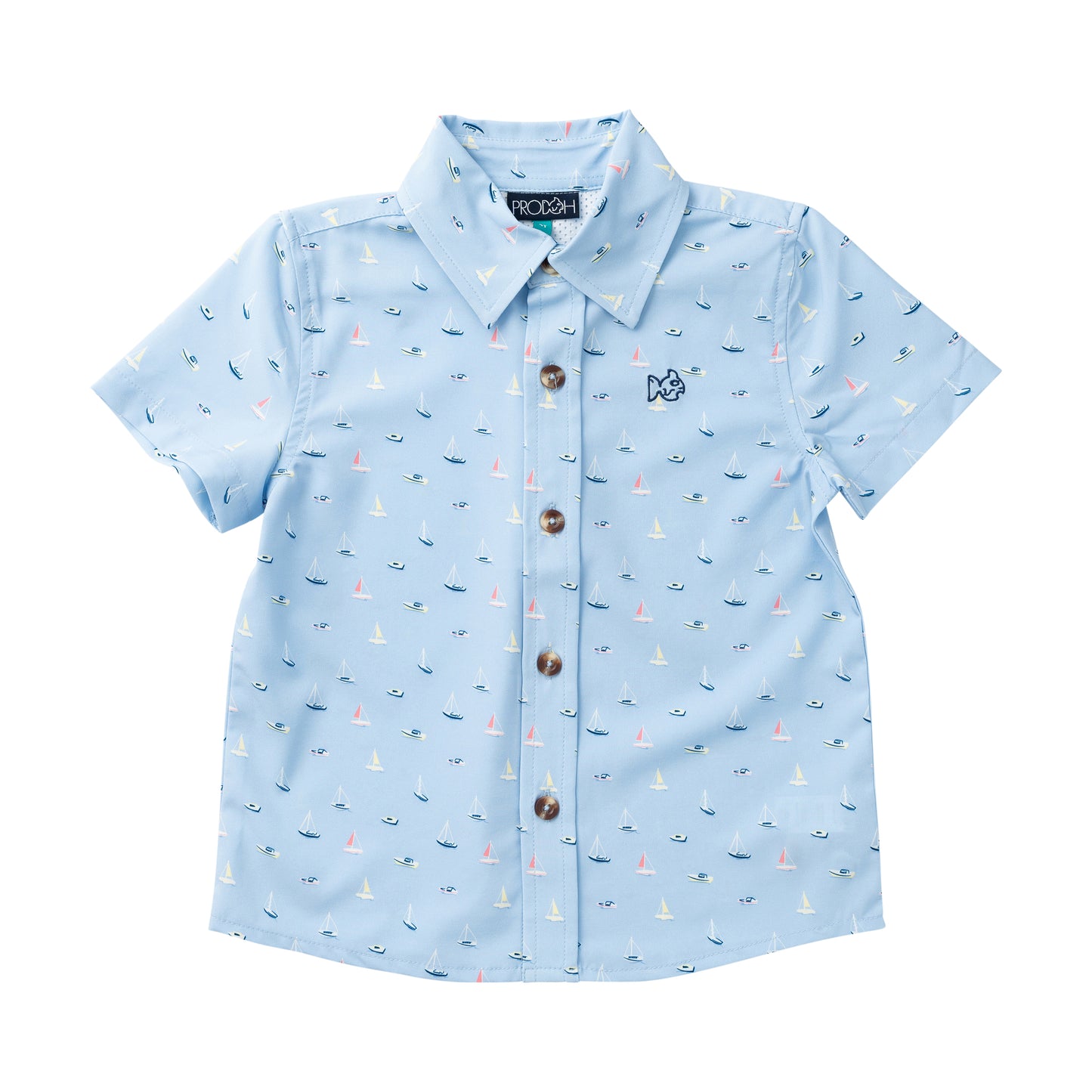 Boys Short-Sleeve Button Down Shirt | Windsurfer Boats in the Bay