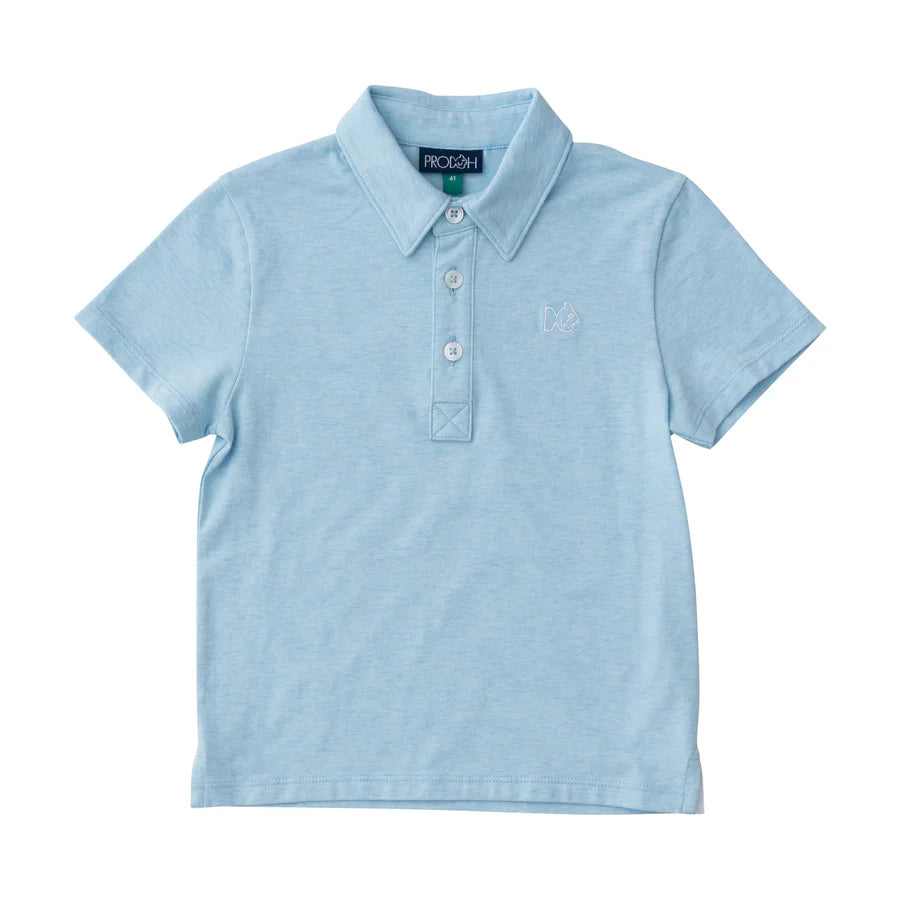 Boys Short Sleeve Too Cool for School Heathered Polo Shirt in Clear Sky Heather