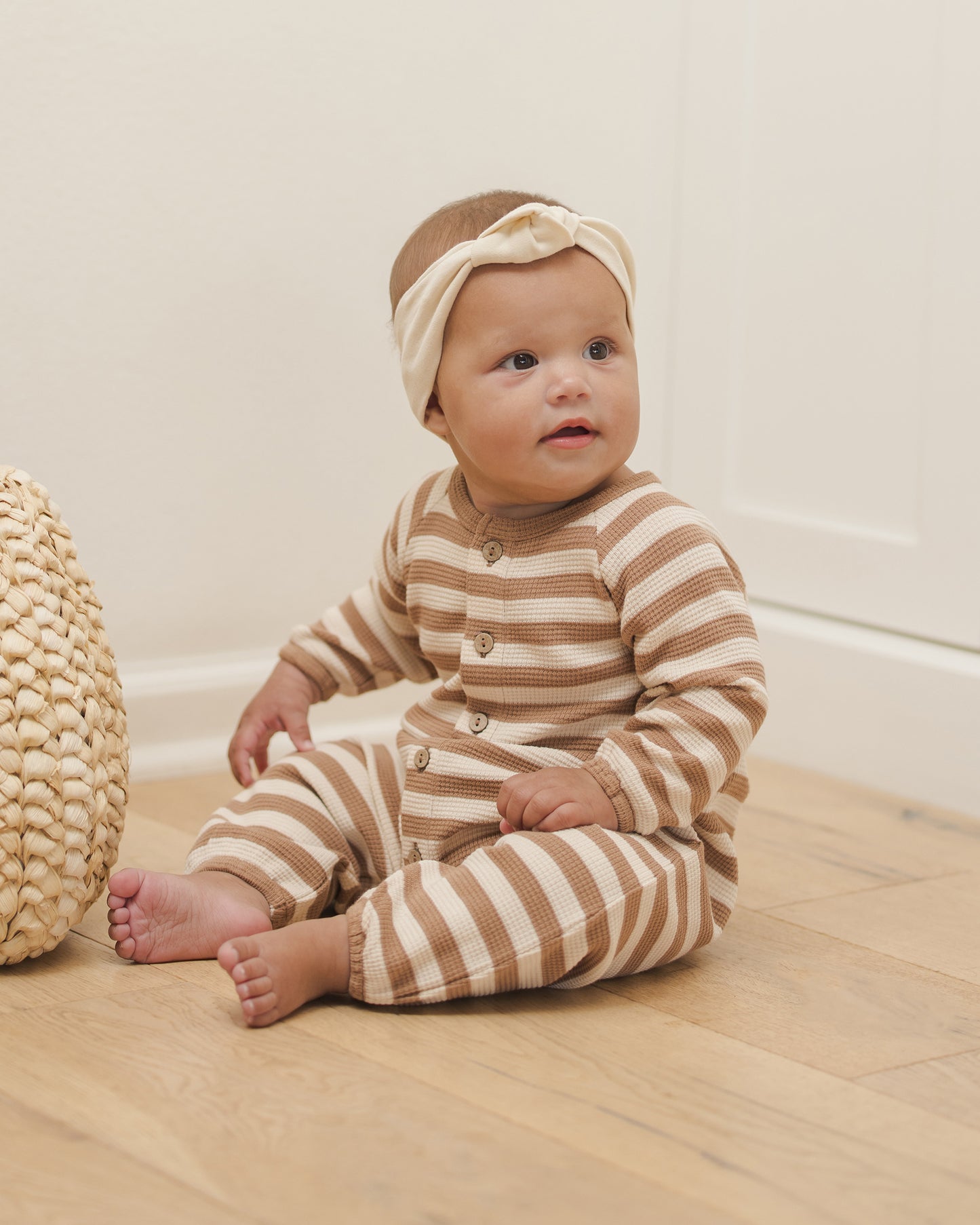 WAFFLE LONG SLEEVE JUMPSUIT || HARVEST STRIPE