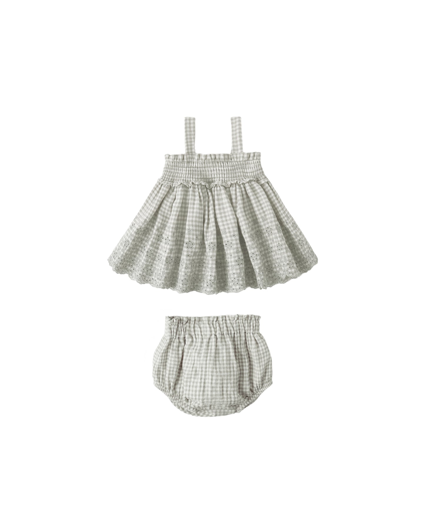 Mae Smocked Top + Bloomer Set || Sage Gingham