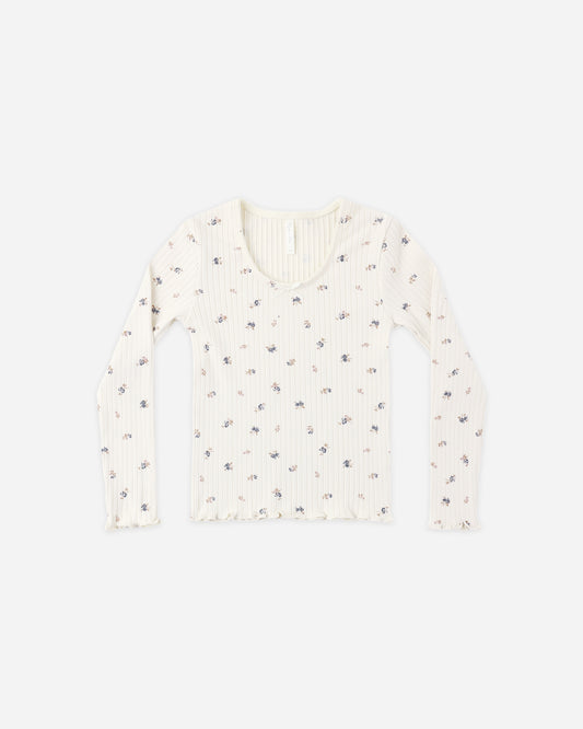 RIBBED LONG SLEEVE NATURAL DITSY