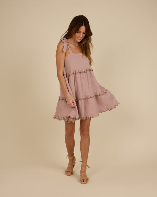 ruffle swing dress | mauve