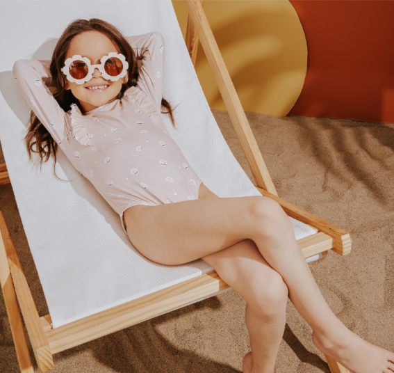 Pearl Shell Print On Pink Long-Sleeve Swimsuit