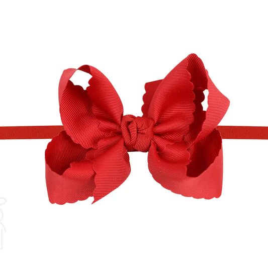 1/4" Nylon Pantyhose Headband w/ Scalloped Edge Bow | Red