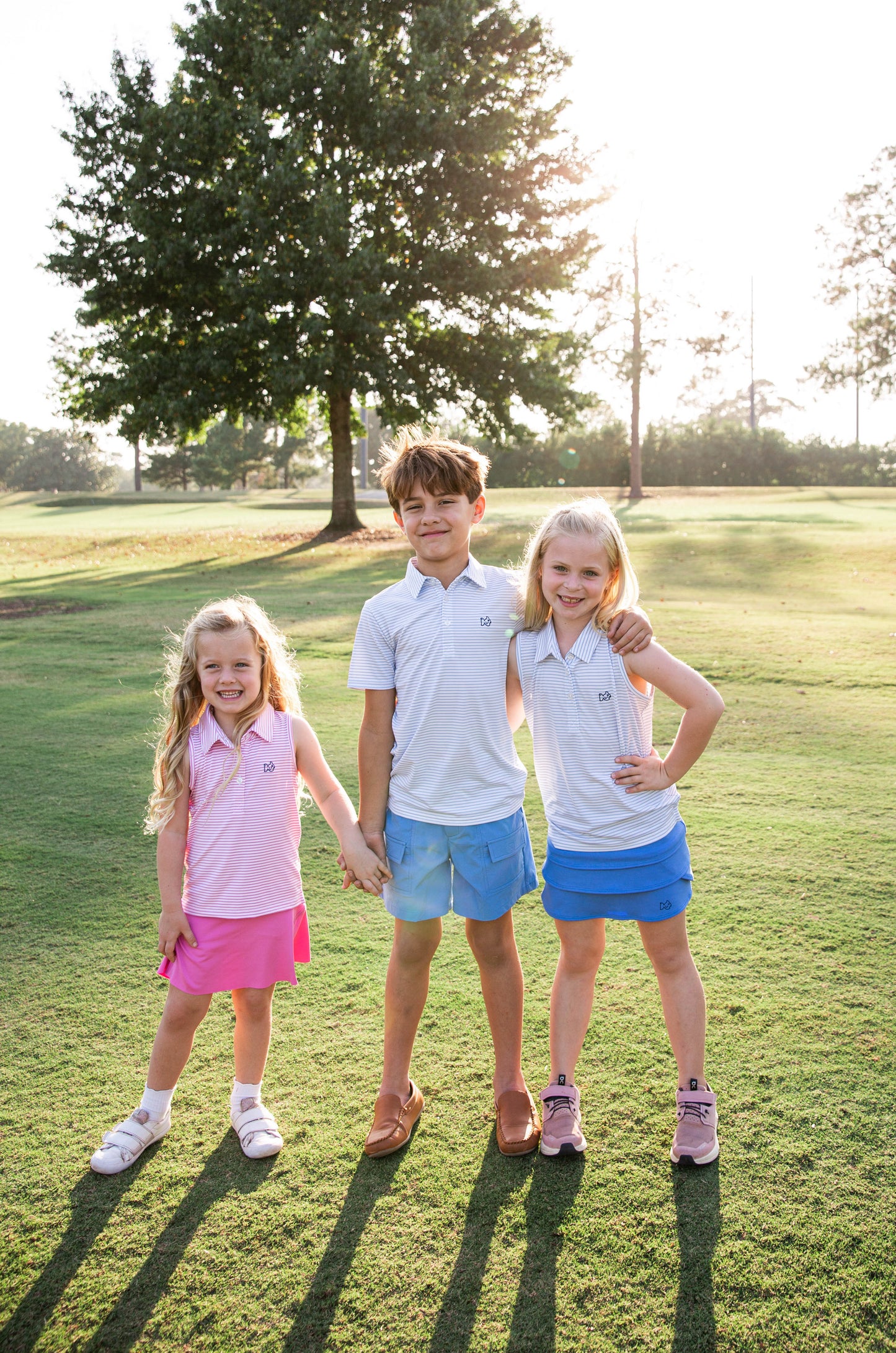 Girls Sleeveless Pro Performance Polo Shirt in Clear Sky Stripe
