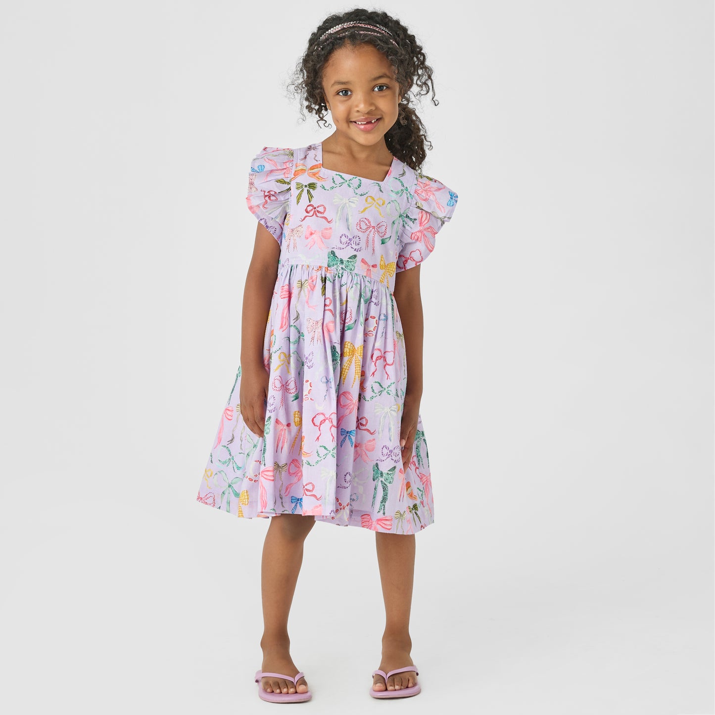 GIRLS ELSIE DRESS - LAVENDER WATERCOLOR BOWS