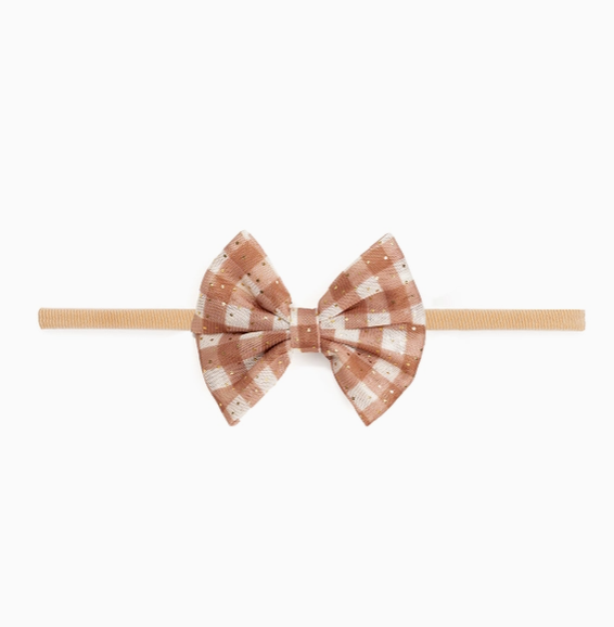 Gingham Printed Tulle Bow Baby Headband