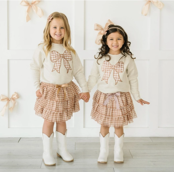 Gingham Printed Tulle Bow Clip Set