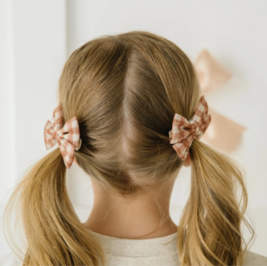 Gingham Printed Tulle Bow Clip Set