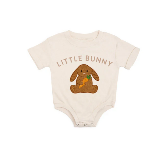 Little Bunny Patch Easter Short Sleeve Romper - Natural
