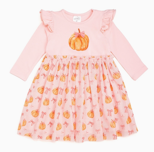 Coquette Pumpkin Long Sleeve Tutu Dress