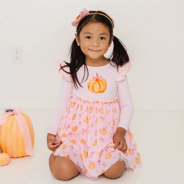 Coquette Pumpkin Long Sleeve Tutu Dress