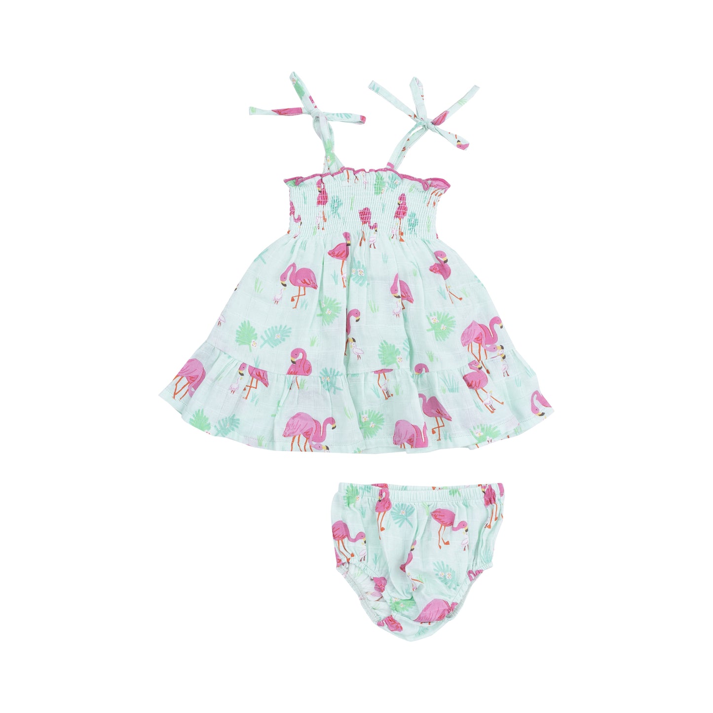 Flamingos Tie Strap Smocked Sun Dress