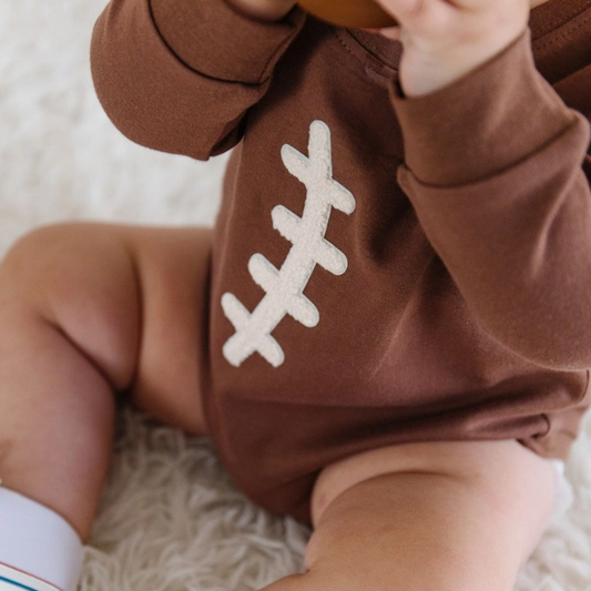 Football Lace Patch Long Sleeve Romper