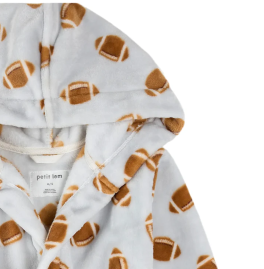 Football Print on Light Grey Plush Robe
