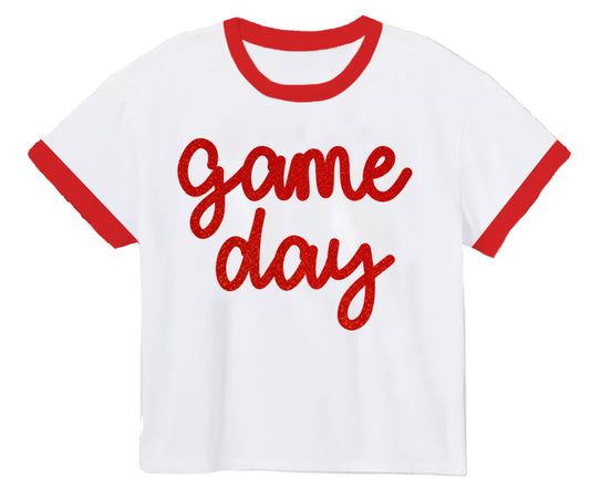 Tinsel Game Day Ringer Boxy T' Red