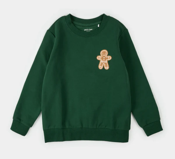 Gingerbread Man Embroidery Sweatshirt - Dark Green