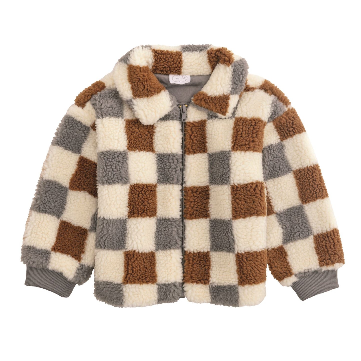 Gray Pink Check Sherpa Jacket