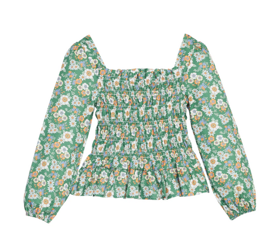 Long Sleeved India Top - Greenwich Garden Green