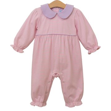 Katherine Romper- Light Pink Stripe/Lavender