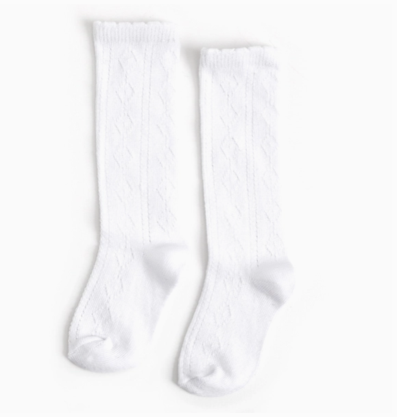 Scalloped Fancy Knee High Socks - White