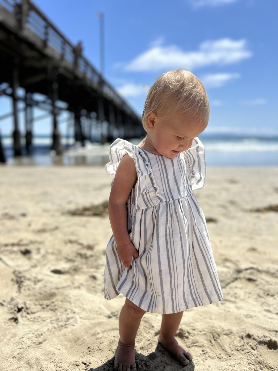 Michelle Ruffle Dress - Navy Stripe