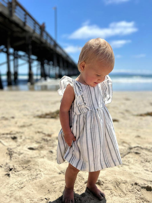 Michelle Ruffle Dress - Navy Stripe