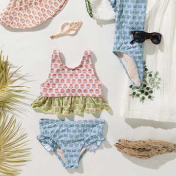 Girls Palmer Tankini - Multi Prairie Block Print