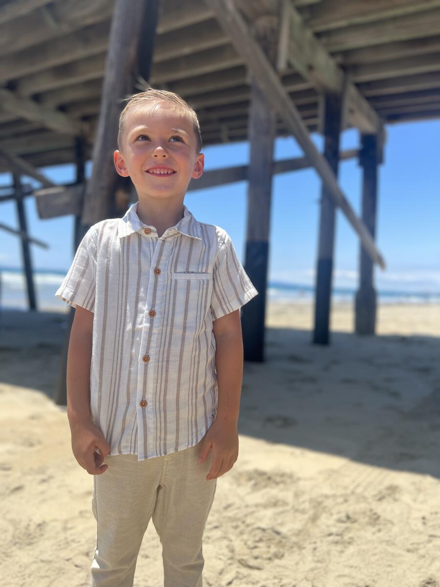 NEWPORT BUTTON DOWN - CREAM/BEIGE STRIPE