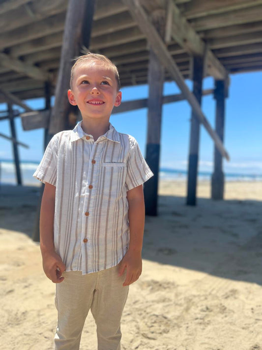 NEWPORT BUTTON DOWN - CREAM/BEIGE STRIPE