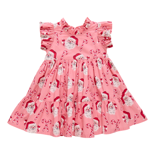 Girls Jennifer Dress - Pink Candy Cane Santa