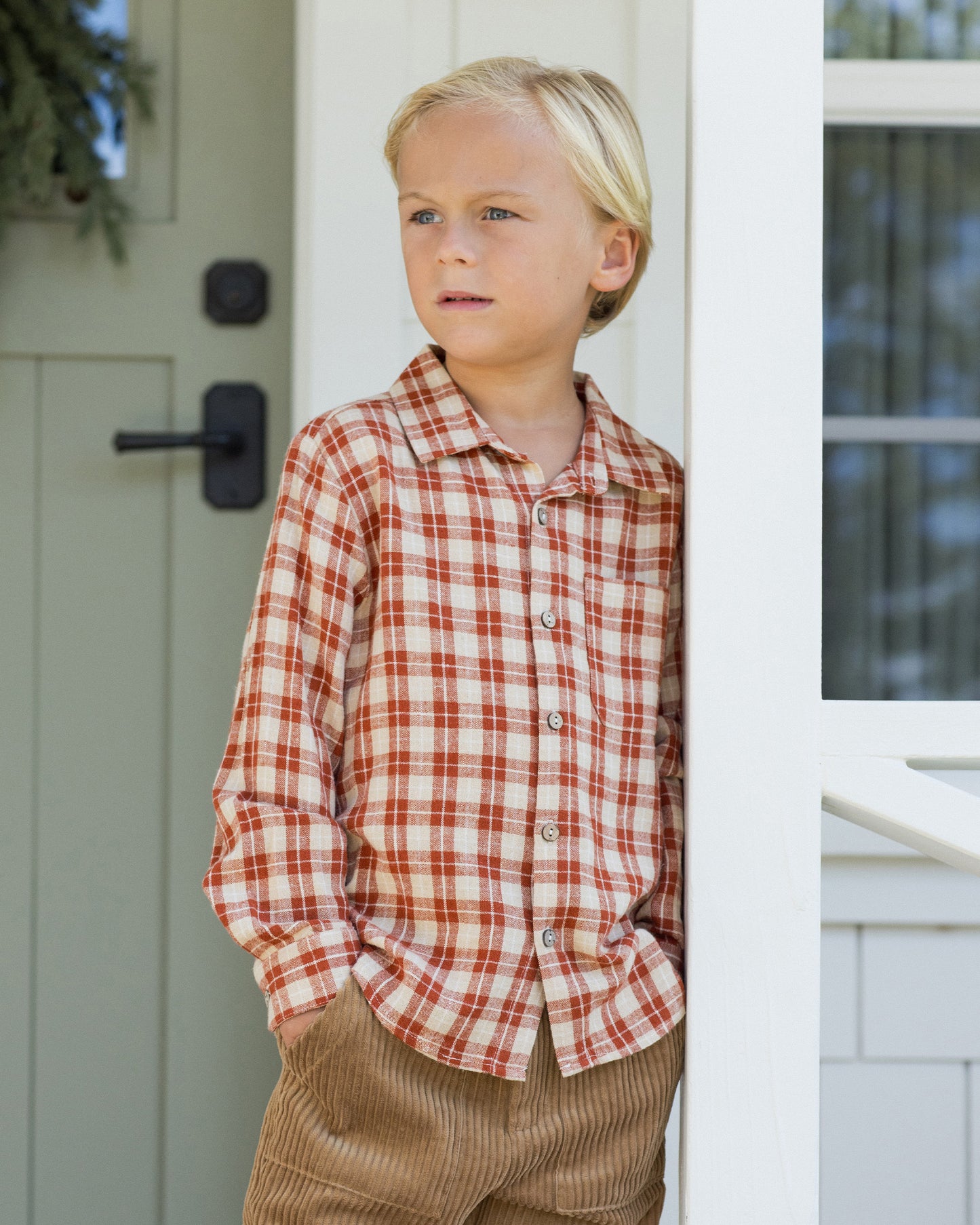Collared Long Sleeve Shirt || Red Plaid