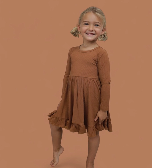 Espresso Long Sleeve Dream Ruffle Dress