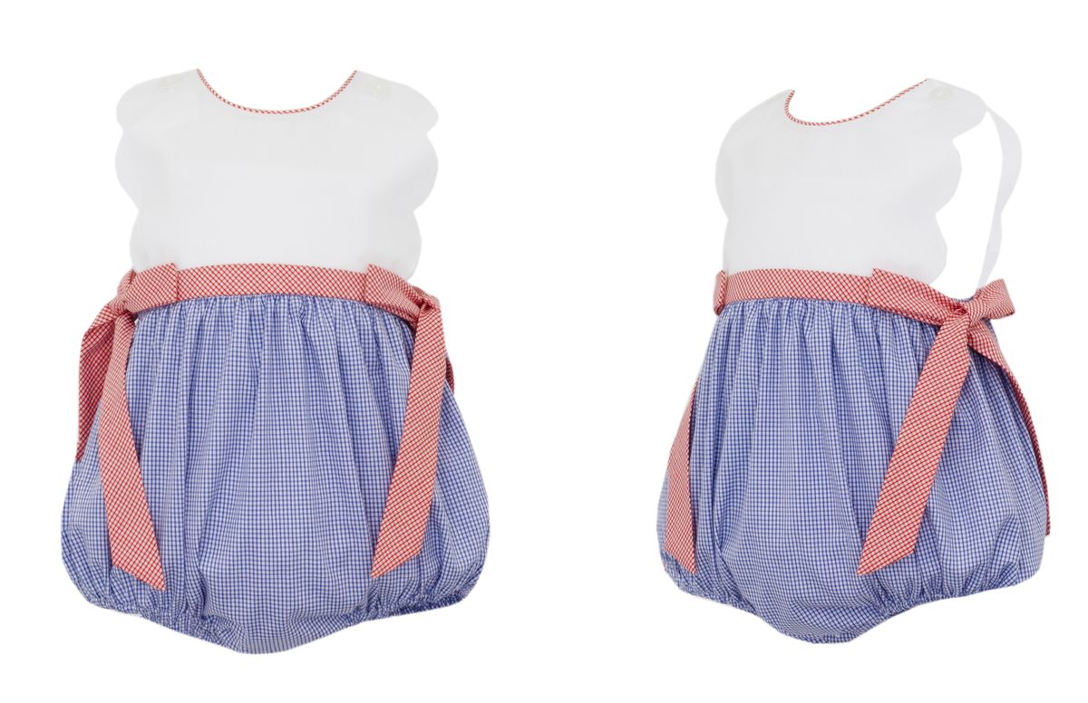 Royal blue check- Scalloped girl's sunbubble w/side bows in red gingham