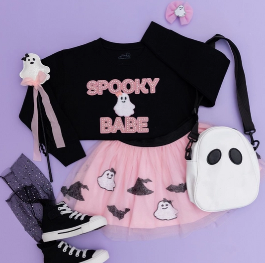 Spooky Babe Patch Halloween Short Sleeve T-Shirt