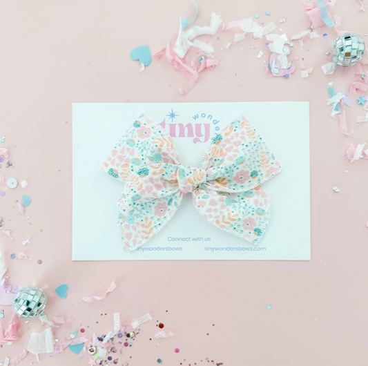 Mint and Pink Flowers Bow