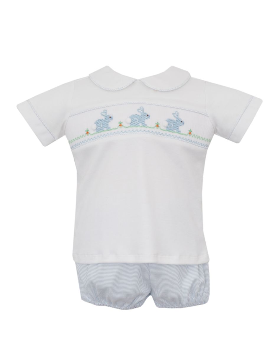 BUNNY BOY´S - Lt.blue knit stripe boy's short set